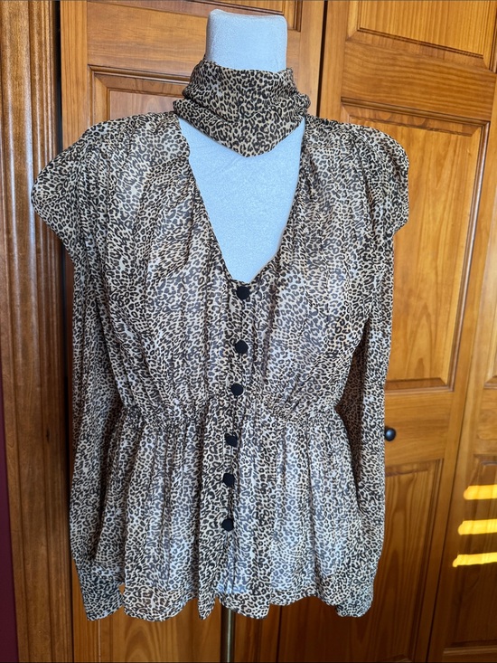 Zara Tops - Zara Leopard Print Button Front Top - Tan & Black